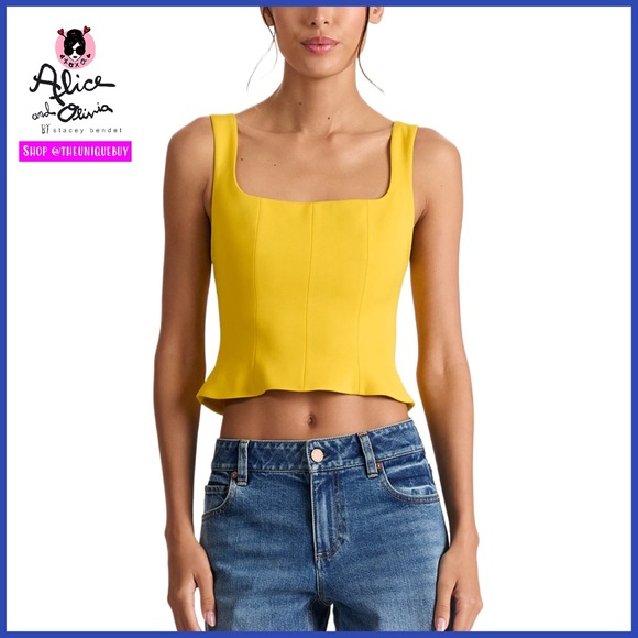 Alice + Olivia Tops - Alice + Olivia Vera Yellow Cropped Tank Top